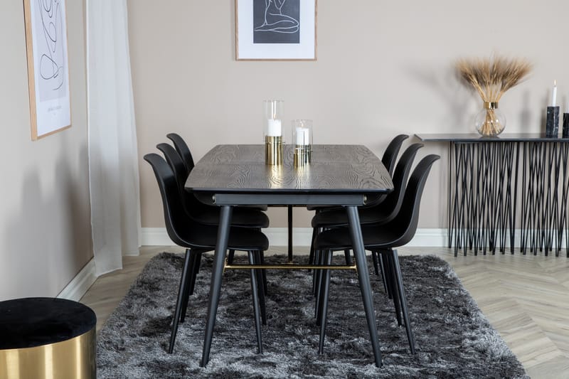 Irunea uttrekkbar spisegruppe 180 cm inkl. 6 Ypas stoler - Svart - Møbler - Bord - Spisegrupper