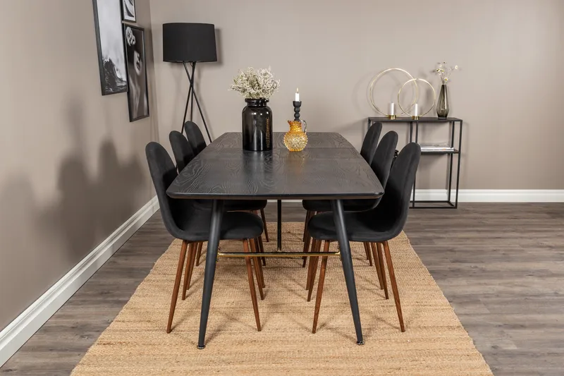 Irunea uttrekkbar spisegruppe 180 cm inkl. 6 Ypas stoler - Svart/Brun - Møbler - Bord - Spisegrupper