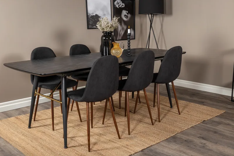 Irunea uttrekkbar spisegruppe 180 cm inkl. 6 Ypas stoler - Svart/Brun - Møbler - Bord - Spisegrupper