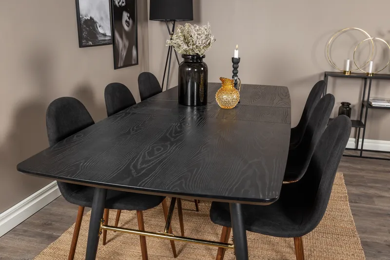 Irunea uttrekkbar spisegruppe 180 cm inkl. 6 Ypas stoler - Svart/Brun - Møbler - Bord - Spisegrupper