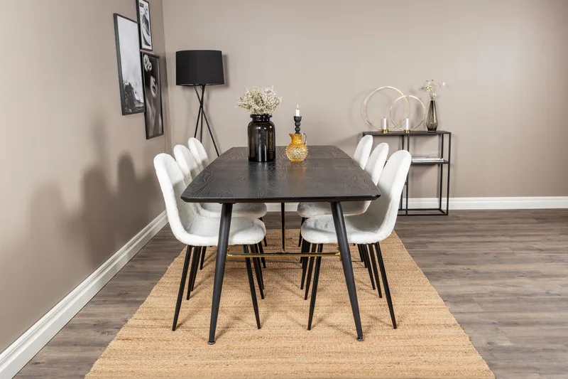 Irunea uttrekkbar spisegruppe 180 cm inkl. 6 Ypas stoler - Svart/Hvit - Møbler - Bord - Spisegrupper