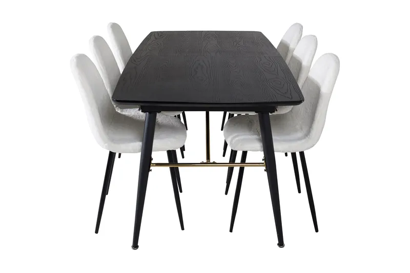 Irunea uttrekkbar spisegruppe 180 cm inkl. 6 Ypas stoler - Svart/Hvit - Møbler - Bord - Spisegrupper