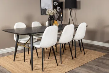 Irunea uttrekkbar spisegruppe 180 cm inkl. 6 Ypas stoler - Svart/Hvit - Møbler - Bord - Spisegrupper