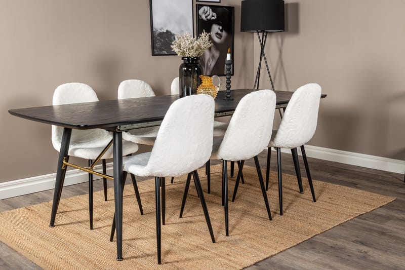 Irunea uttrekkbar spisegruppe 180 cm inkl. 6 Ypas stoler - Svart/Hvit - Møbler - Bord - Spisegrupper