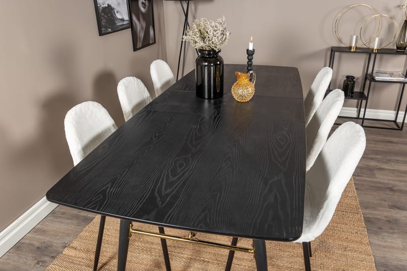 Irunea uttrekkbar spisegruppe 180 cm inkl. 6 Ypas stoler - Svart/Hvit - Møbler - Bord - Spisegrupper