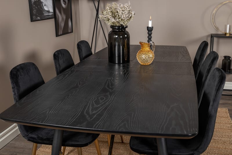 Irunea Uttrekkbar Spisegruppe 180 cm inkl. 6 Pontus Stoler - Svart/Messing/Fløyel - Møbler - Bord - Spisegrupper