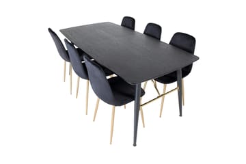 Irunea Uttrekkbar Spisegruppe 180 cm inkl. 6 Pontus Stoler - Svart/Messing/Fløyel - Møbler - Bord - Spisegrupper