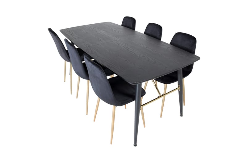 Irunea Uttrekkbar Spisegruppe 180 cm inkl. 6 Pontus Stoler - Svart/Messing/Fløyel - Møbler - Bord - Spisegrupper