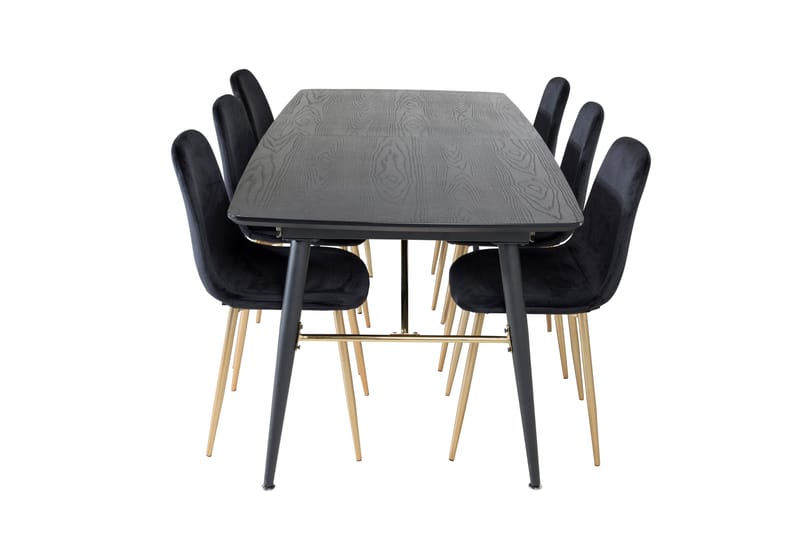 Irunea Uttrekkbar Spisegruppe 180 cm inkl. 6 Pontus Stoler - Svart/Messing/Fløyel - Møbler - Bord - Spisegrupper