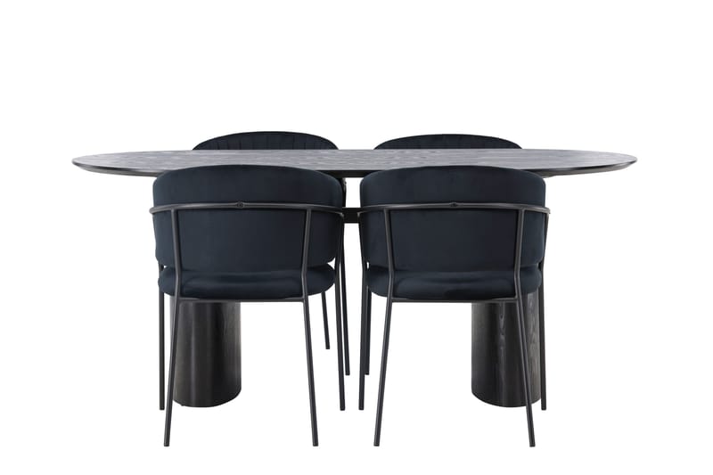 Isolde Matgruppe 180 cm Oval med 4 Selma Stoler, Sort