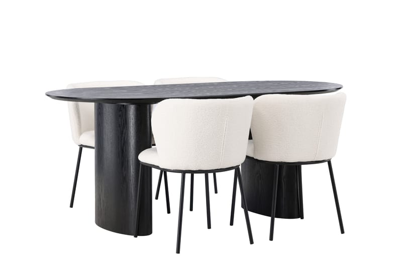 Isolde Spisegruppe 180 cm Oval med 4 Edina Stoler - Svart - Møbler - Bord - Spisegrupper