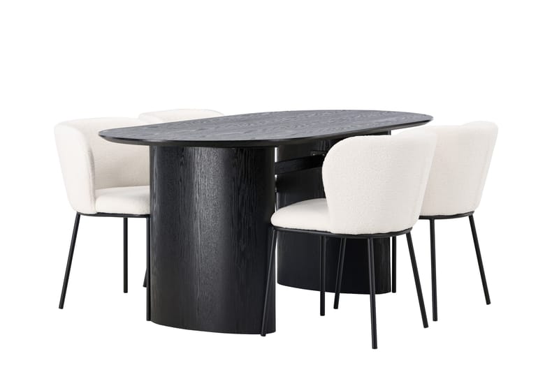 Isolde Spisegruppe 180 cm Oval med 4 Edina Stoler - Svart - Møbler - Bord - Spisegrupper