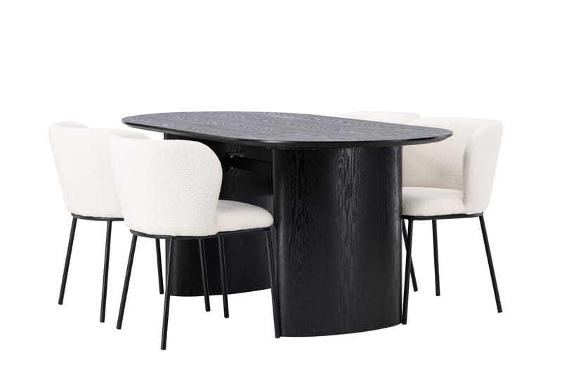 Isolde Spisegruppe 180 cm Oval med 4 Edina Stoler - Svart - Møbler - Bord - Spisegrupper