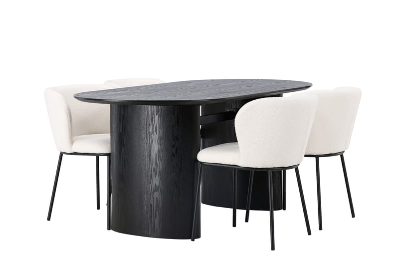 Isolde Spisegruppe 180 cm Oval med 4 Edina Stoler - Svart - Møbler - Bord - Spisegrupper
