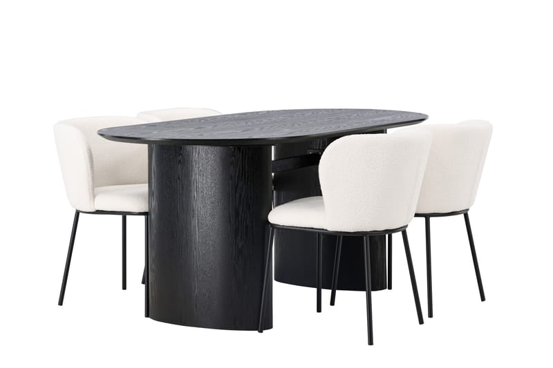 Isolde Spisegruppe 180 cm Oval med 4 Edina Stoler - Svart - Møbler - Bord - Spisegrupper