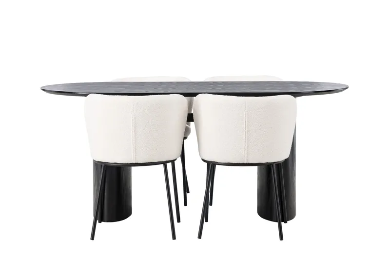 Isolde Spisegruppe 180 cm Oval med 4 Edina Stoler - Svart - Møbler - Bord - Spisegrupper