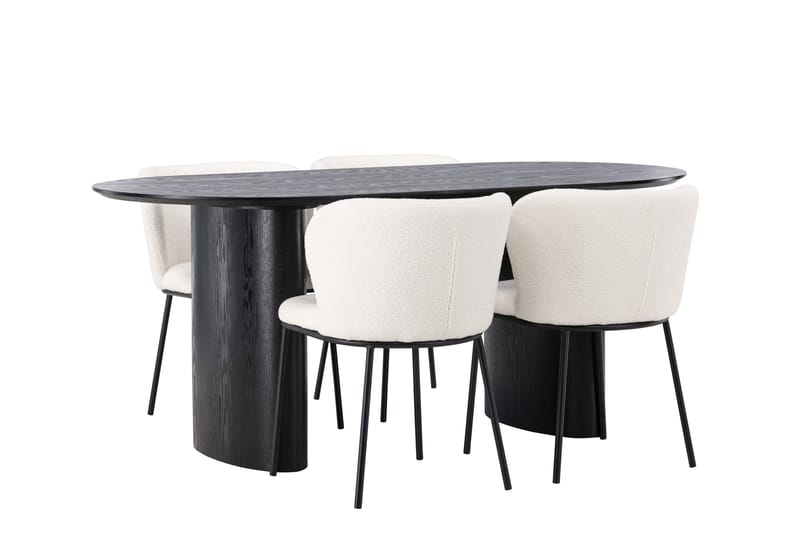 Isolde Spisegruppe 180 cm Oval med 4 Edina Stoler - Svart - Møbler - Bord - Spisegrupper