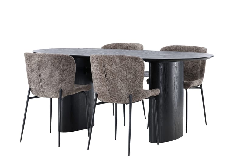 Isolde Spisegruppe 180 cm Oval med 4 Modesto Stoler - Sort - Møbler - Bord - Spisegrupper