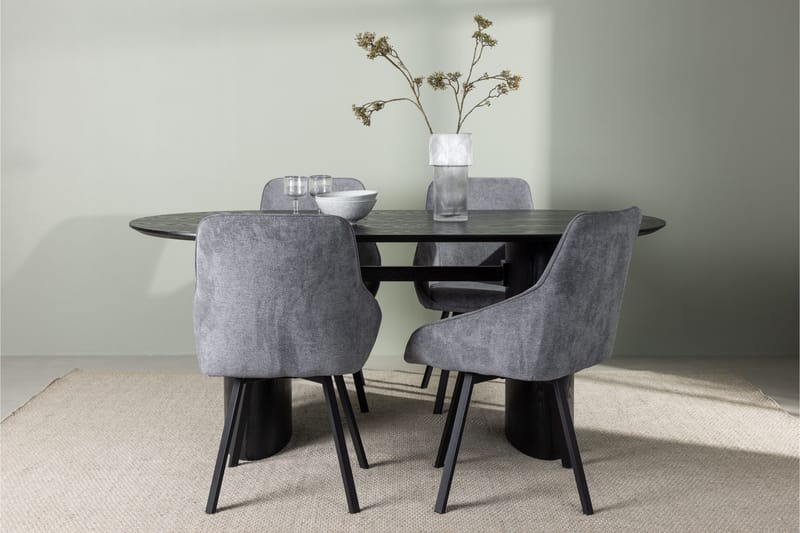 Isolde Spisegruppe 180 cm Oval med 4 Rosie Stoler - Sort - Møbler - Bord - Spisegrupper