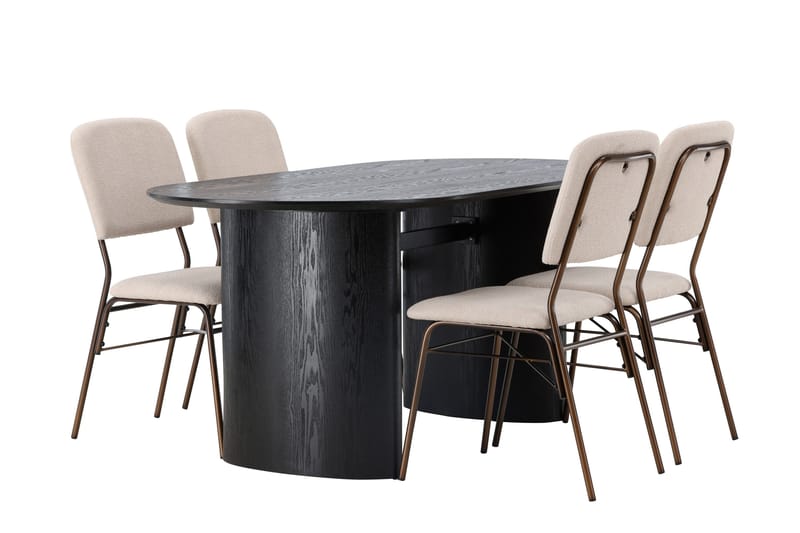Isolde Spisegruppe 180 cm Oval med 4 Seda Stoler - Beige - Møbler - Bord - Spisegrupper