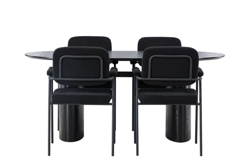 Isolde Spisegruppe 180 cm Oval med 4 Yesterday Stoler, Sort