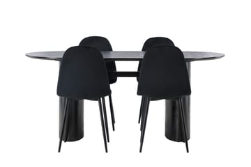 Isolde Spisegruppe 180 cm Oval med 4 Polar Stoler - Sort - Møbler - Bord - Spisegrupper