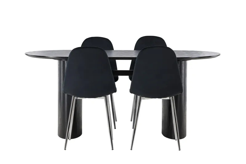 Isolde Spisegruppe 180 cm Oval med 4 Polar Stoler - Sort - Møbler - Bord - Spisegrupper
