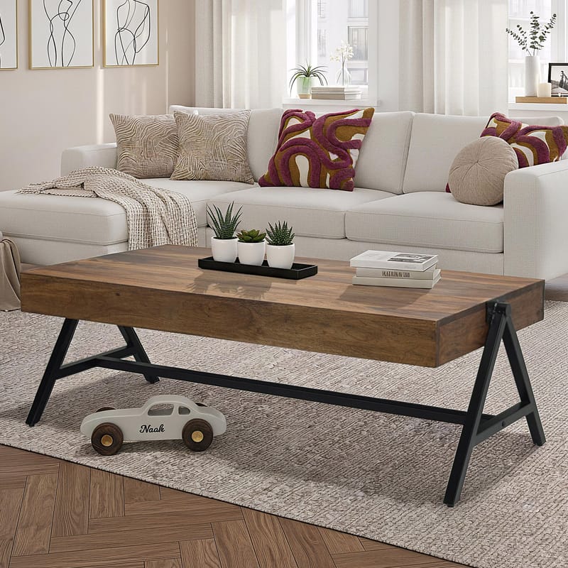 Ivoira Sofabord 120 cm Industriell stil - Varm mørkebrun og svart - Møbler - Bord - Sofabord