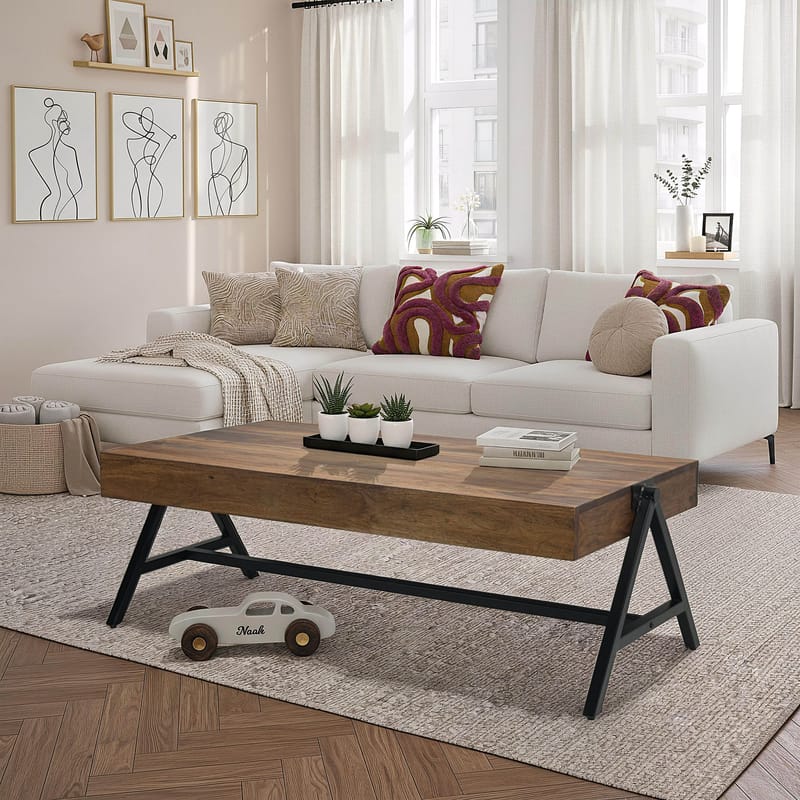 Ivoira Sofabord 120 cm Industriell stil - Varm mørkebrun og svart - Møbler - Bord - Sofabord