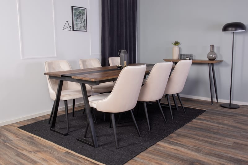 Jakarta Spisegruppe 200 cm Rektangulær med 6 Velvet Stoler - Beige - Møbler - Bord - Spisegrupper