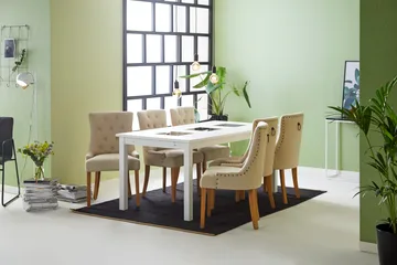Jasmin Spisegruppe Hvit med 6 Viktoria Stoler - Beige/Vintageben - Møbler - Bord - Spisegrupper