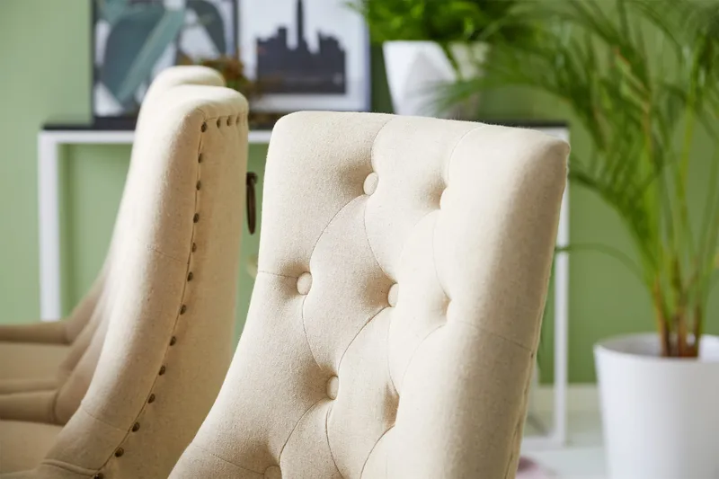 Jasmin Spisegruppe Hvit med 6 Viktoria Stoler - Beige/Vintageben - Møbler - Bord - Spisegrupper