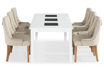 Jasmin Spisegruppe Hvit med 6 Viktoria Stoler - Beige/Vintageben - Møbler - Bord - Spisegrupper