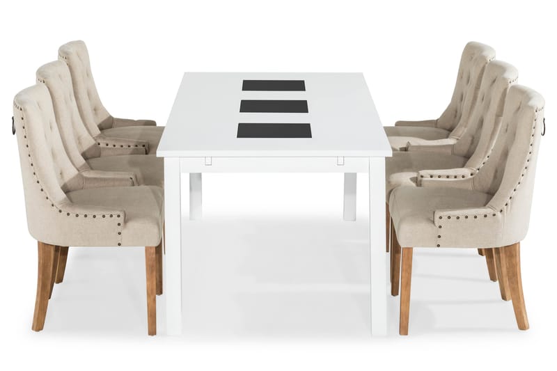 Jasmin Spisegruppe Hvit med 6 Viktoria Stoler - Beige/Vintageben - Møbler - Bord - Spisegrupper