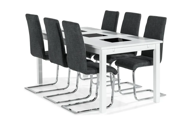 Jasmin Spisegruppe med 6 Cibus Stoler, Hvit/Grå
