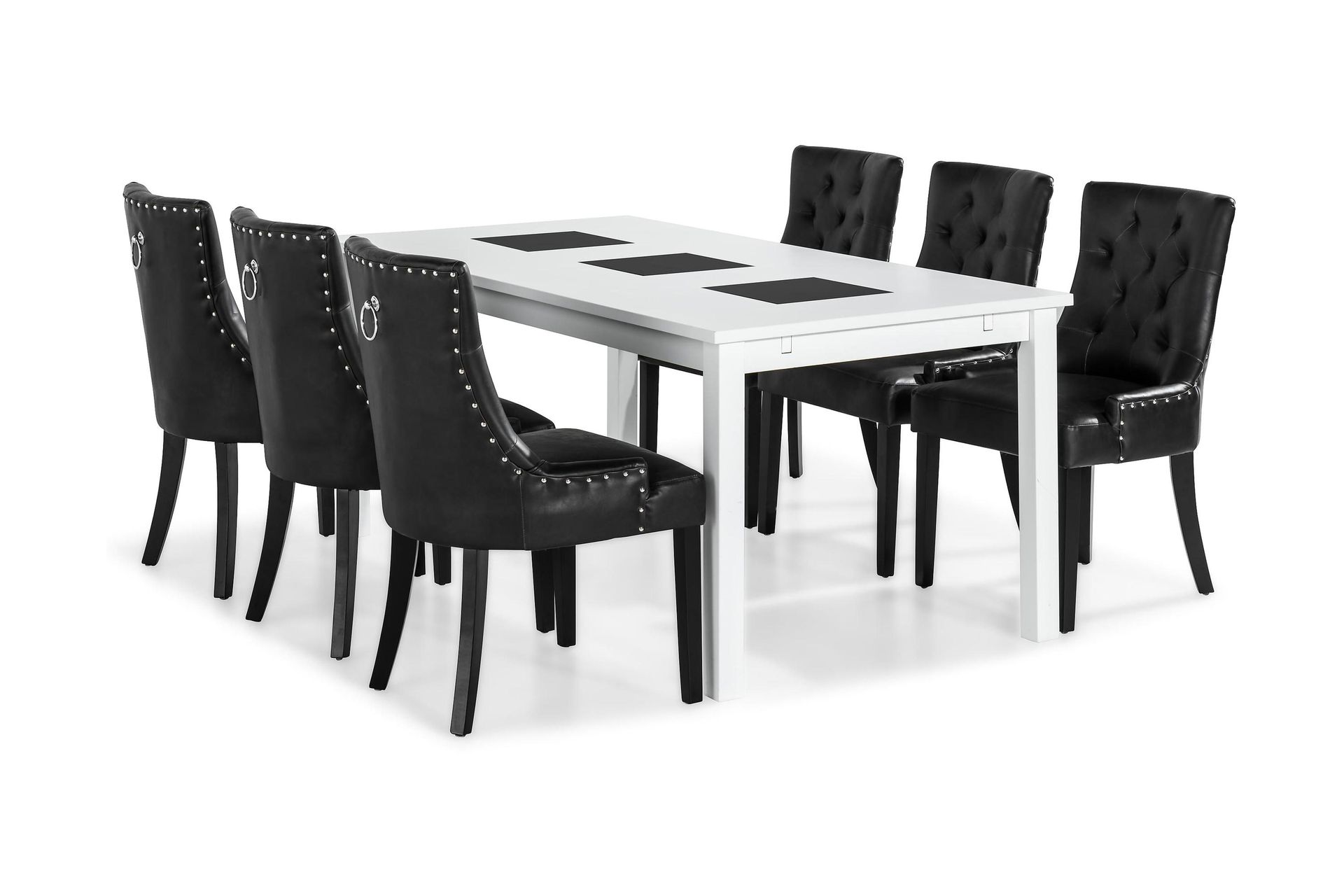 Jasmin Spisegruppe med 6 Tuva Lenestol - Hvit/Svart PU