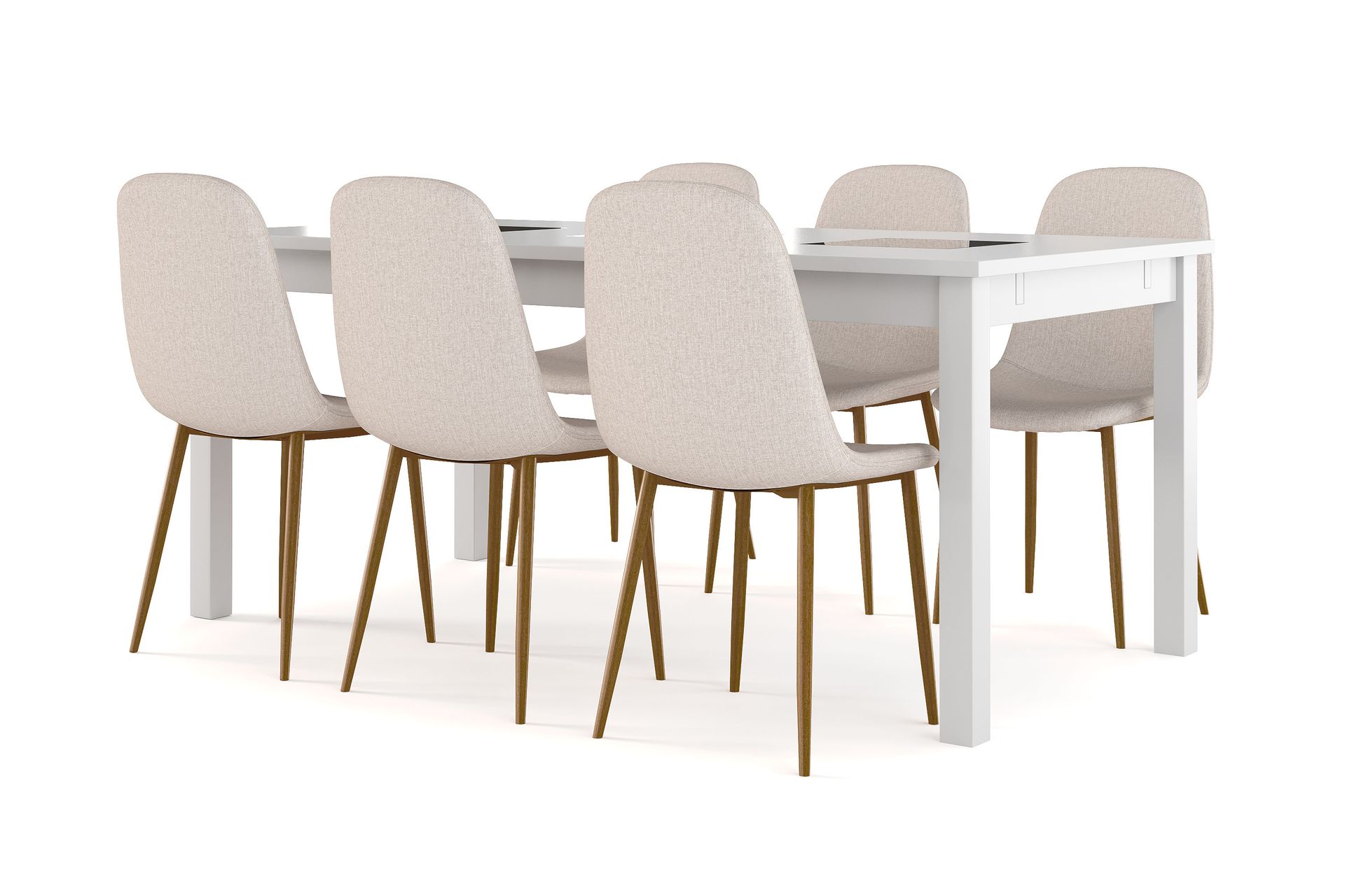 Basic Home Jasmin Uttrekkbart Spisebord 180 cm + 6 stk Nibe stol beige ...