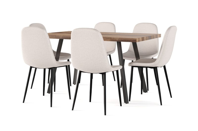 Jasmin Uttrekkbart Spisebord 180 cm + 6 stk Nibe stol beige med svarte ben - Hvit/Beige - Møbler - Bord - Spisegrupper