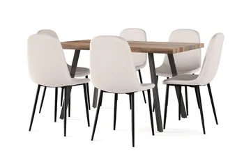 Jasmin Uttrekkbart Spisebord 180 cm + 6 stk Nibe stol beige med svarte ben - Hvit/Beige - Møbler - Bord - Spisegrupper