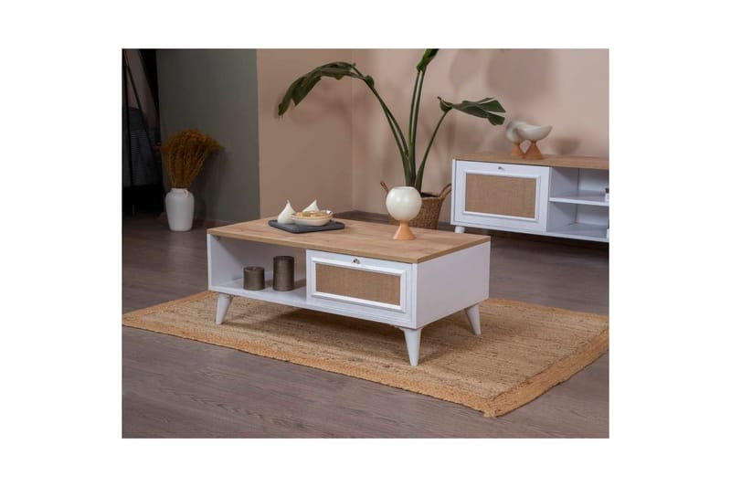 Jatinder Sofabord 55 cm - Mellomfarget tre/Hvit - Møbler - Bord - Sofabord