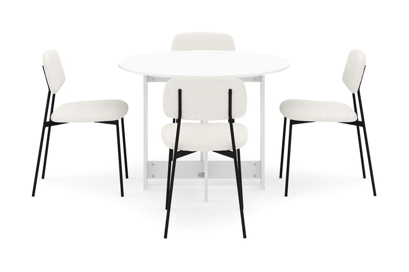 Jeba Spisebord 100 cm med 4 stk Lowe Matstkolar - Hvit - Møbler - Bord - Spisegrupper
