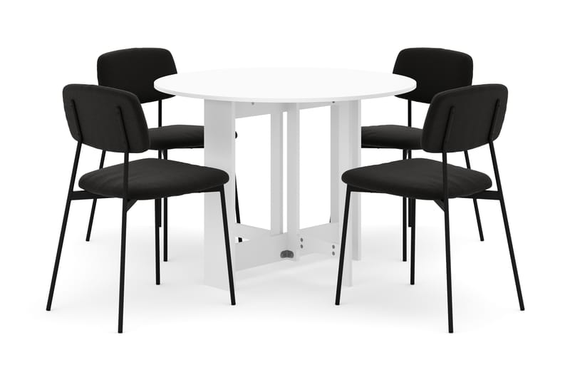 Jeba Spisebord 100 cm med 4 stk Lowe Matstkolar - Hvit - Møbler - Bord - Spisegrupper