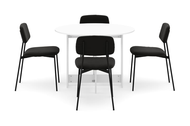 Jeba Spisebord 100 cm med 4 stk Lowe Matstkolar - Hvit - Møbler - Bord - Spisegrupper
