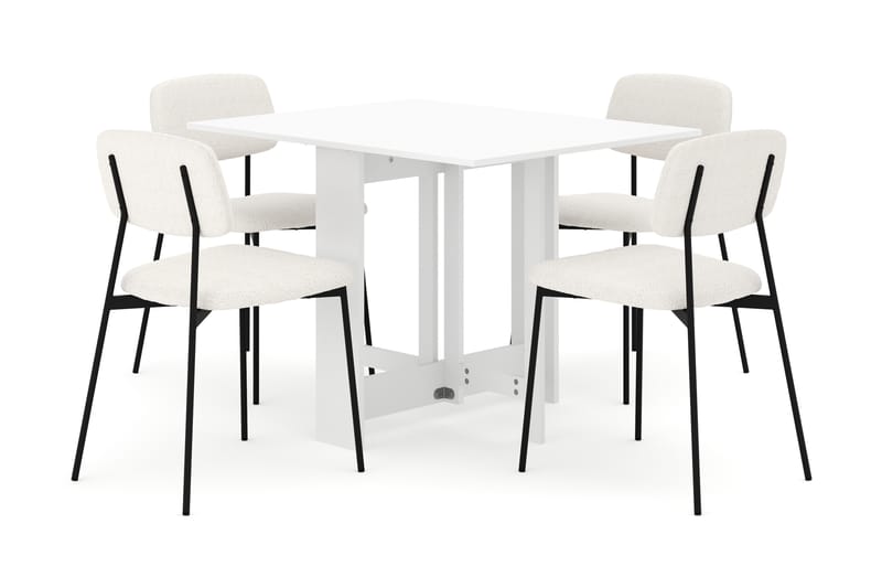 Jeba Spisebord 80 cm med 4 stk Lowe Matstkolar - Hvit - Møbler - Bord - Spisegrupper