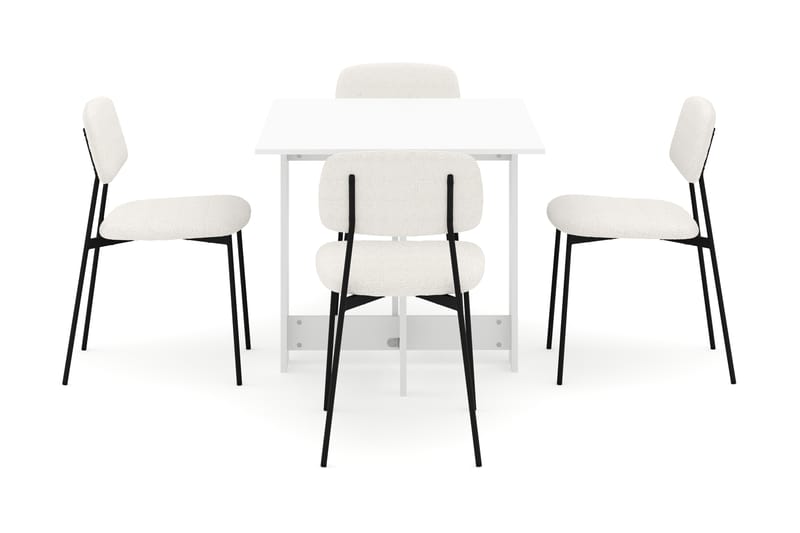 Jeba Spisebord 80 cm med 4 stk Lowe Matstkolar - Hvit - Møbler - Bord - Spisegrupper