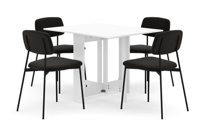 Jeba Spisebord 80 cm med 4 stk Lowe Matstkolar - Hvit - Møbler - Bord - Spisegrupper