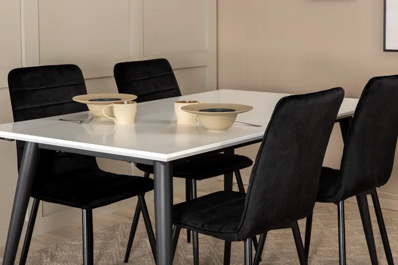 Jimms Uttrekkbar Spisegruppe 150 cm inkl. 4 Robin Stoler - Hvit/Svart/Fløyel - Møbler - Bord - Spisegrupper