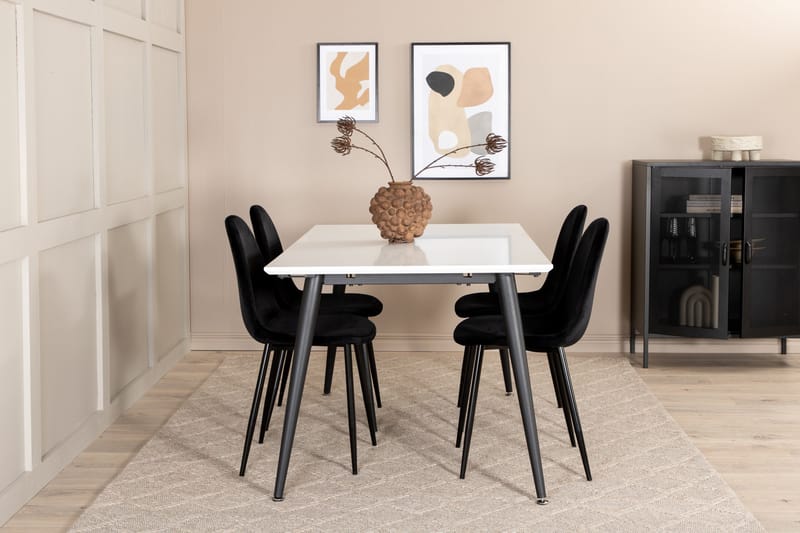 Jimms Uttrekkbar Spisegruppe 150 cm inkl. 4 Pontus Stoler, Hvit/Svart
