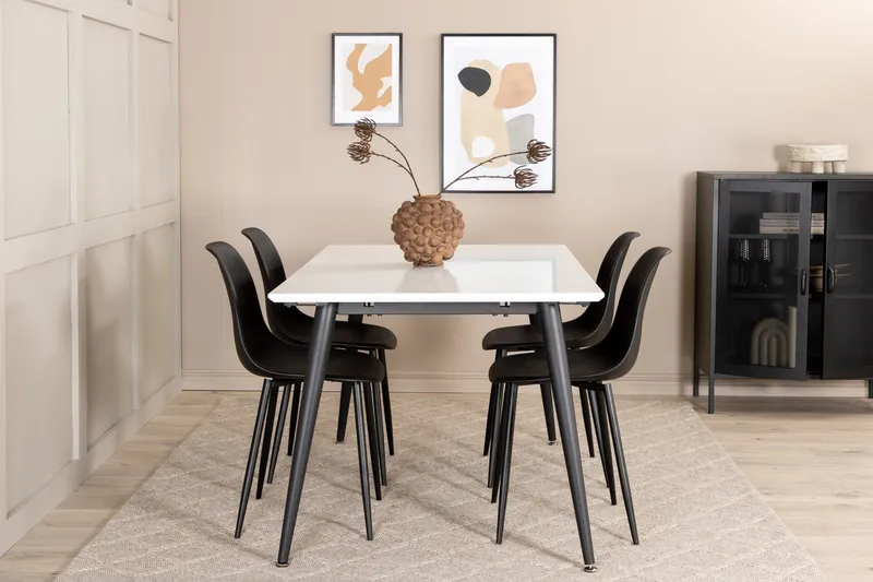 Jimms Uttrekkbar Spisegruppe 150 cm inkl. 4 Pontus Stoler - Hvit/Svart - Møbler - Bord - Spisegrupper