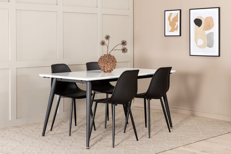 Jimms Uttrekkbar Spisegruppe 150 cm inkl. 4 Pontus Stoler, Hvit/Svart